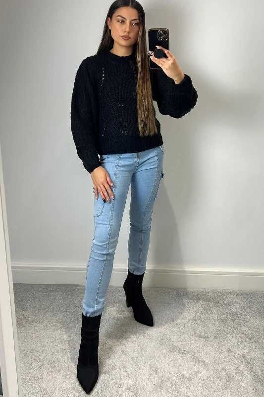 ribbed women cardigan with a classic textureBrianna Black Chunky Knit Jumper