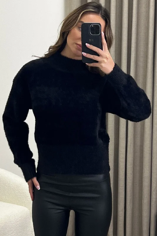 floral print women cardigan for a feminine touchCarie Black Faux Fur High Neck Knit Jumper floral print women cardigan for a feminine touchCarie Black Faux Fur High Neck Knit Jumper