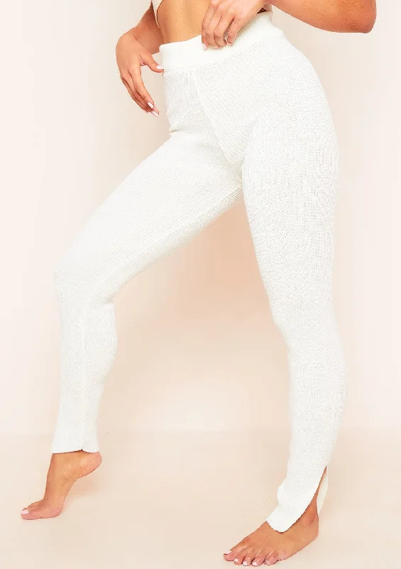 Christie Cream Ribbed Knit Side Split Leggings