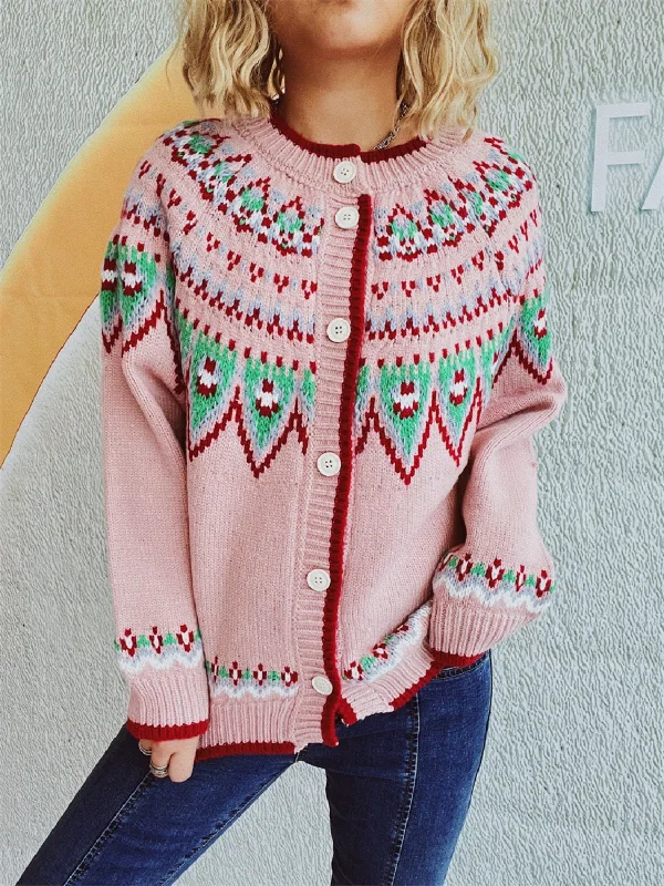 cashmere blend women cardigan for a luxurious feelContrast Geometric Round Neck Long Sleeve Cardigan cashmere blend women cardigan for a luxurious feelContrast Geometric Round Neck Long Sleeve Cardigan