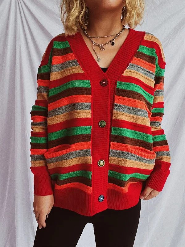 color block women cardigan with bold huesContrast Stripes Button Up Long Sleeve Cardigan color block women cardigan with bold huesContrast Stripes Button Up Long Sleeve Cardigan