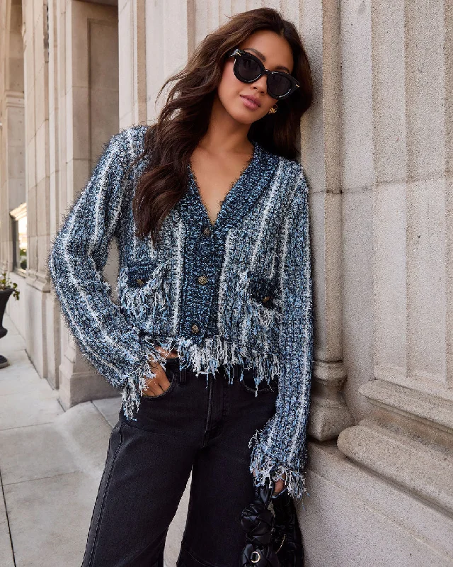 hand knitted women cardigan with artisanal charmSarahphina Cropped Fringe Cardigan