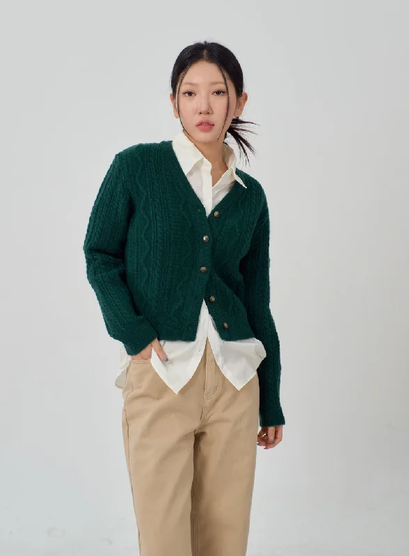 hand knitted women cardigan with artisanal charmCropped Knit Cardigan IM315