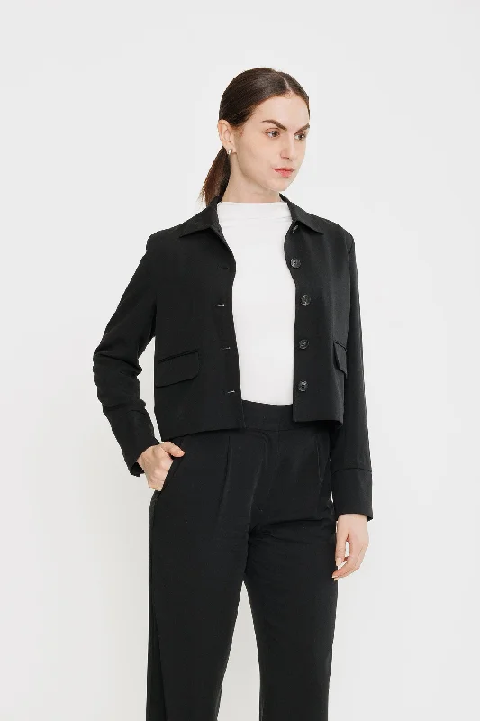 lightweight women cardigan for spring and fallCropped Tencel Jacket - Black