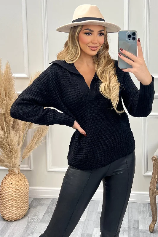 Gabby Black V Neck Collar Knit Jumper