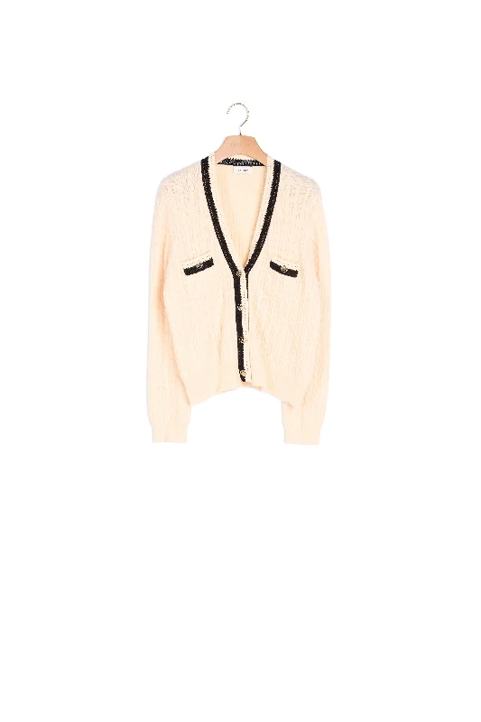 color block women cardigan with bold huesCardigan en maille torsadée