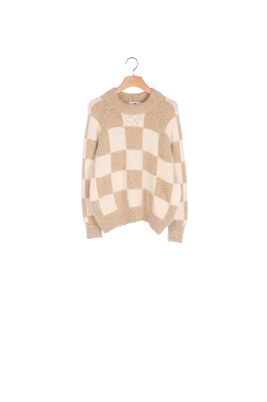 cropped women cardigan to pair with high - waisted jeansPull en maille à motif damier cropped women cardigan to pair with high - waisted jeansPull en maille à motif damier
