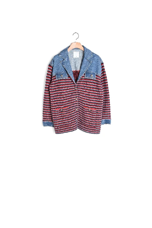 color block women cardigan with bold huesVeste en tweed fantaisie et jean