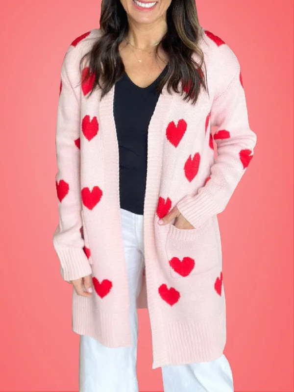 lightweight women cardigan for spring and fallHeart Open Front Long Sleeve Cardigan