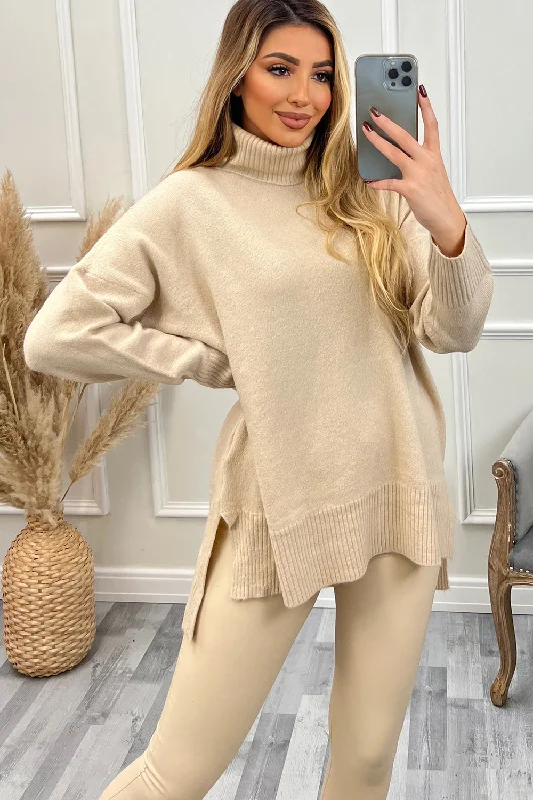 button down women cardigan with vintage buttonsJayleen Beige Roll Neck Oversized Knit Jumper button down women cardigan with vintage buttonsJayleen Beige Roll Neck Oversized Knit Jumper