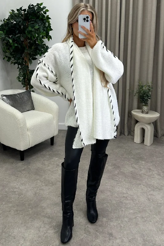 Joleen White Contrasting Trim Scarf Knitted Jumper