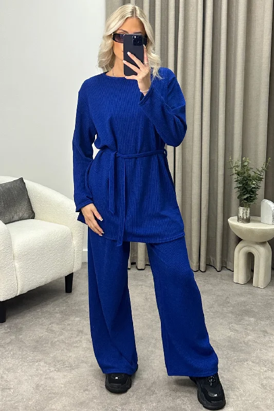 lightweight women cardigan for spring and fallKourtney Royal Blue Tie Belted Top and Trousers Knit Loungewear Set lightweight women cardigan for spring and fallKourtney Royal Blue Tie Belted Top and Trousers Knit Loungewear Set