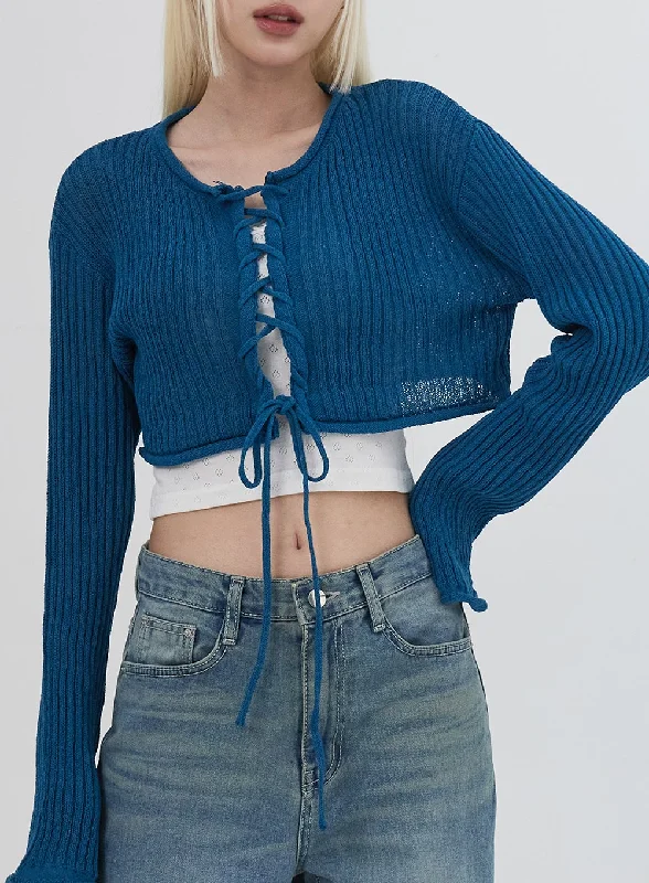boyfriend style women cardigan for a relaxed fitLace-Up Cardigan IU313