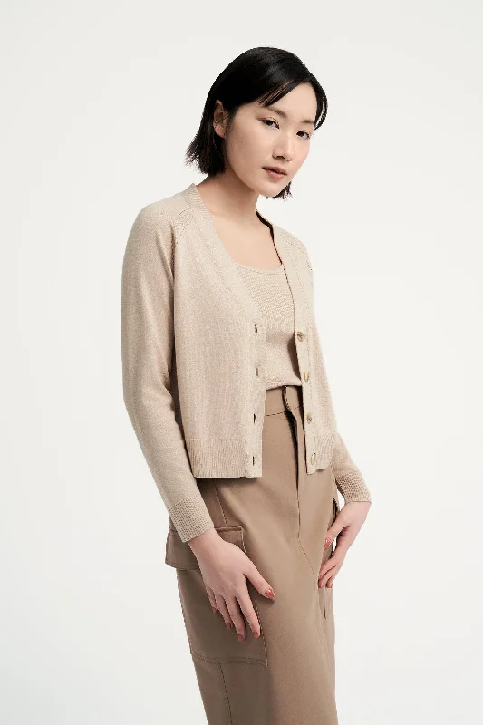 boyfriend style women cardigan for a relaxed fitPointelle Raglan Cardigan - Latte