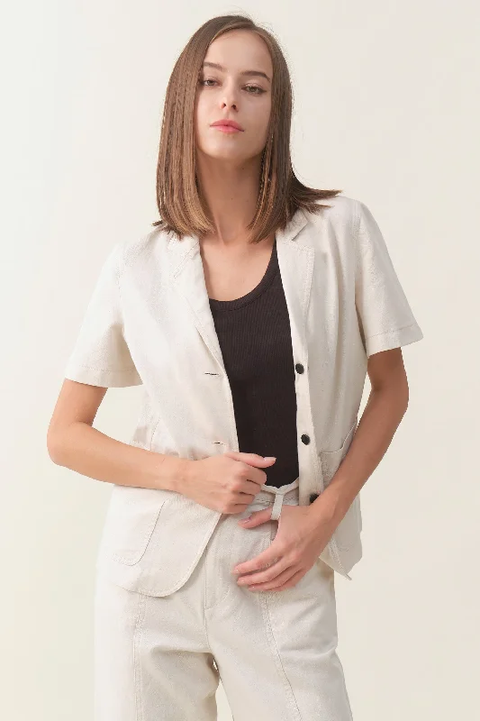 cropped women cardigan to pair with high - waisted jeansShort Sleeve Linen Blazer - Raw cropped women cardigan to pair with high - waisted jeansShort Sleeve Linen Blazer - Raw