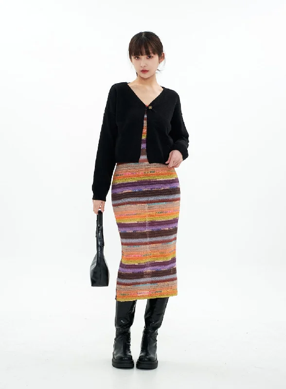 ribbed women cardigan with a classic textureSingle Button Cropped Cardigan CA07