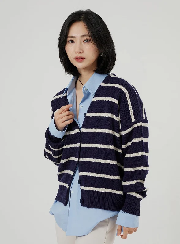 hooded women cardigan for added warmth and styleStripe Cardigan OF309