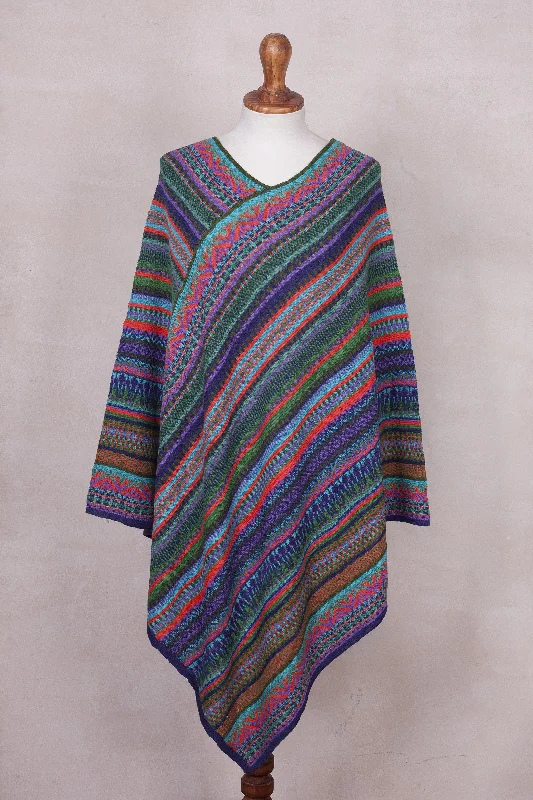 open front women cardigan for easy stylingStripes in Bloom Fuchsia and Multi-Color Striped Acrylic Knit Poncho open front women cardigan for easy stylingStripes in Bloom Fuchsia and Multi-Color Striped Acrylic Knit Poncho