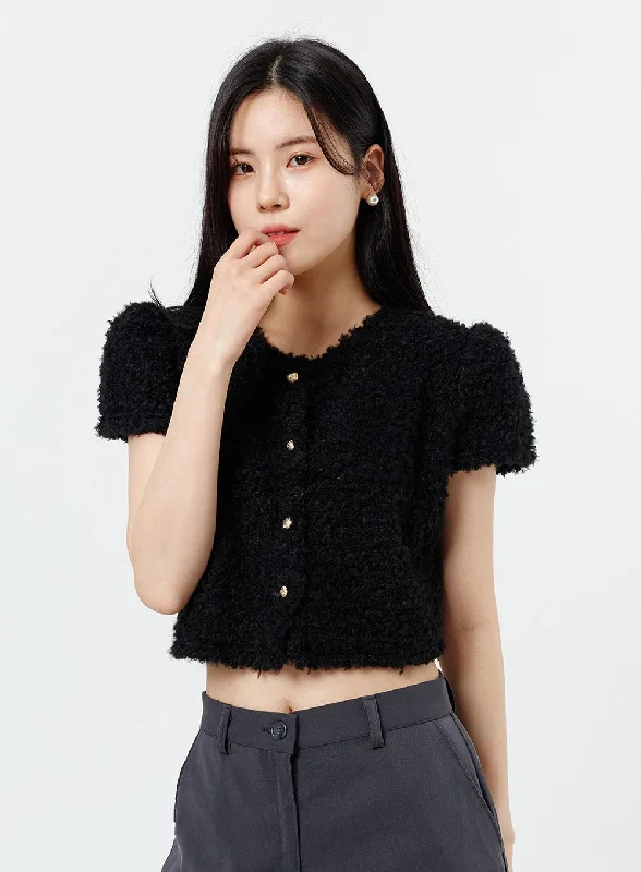 ribbed women cardigan with a classic textureTeddy Cropped Cardigan OM314