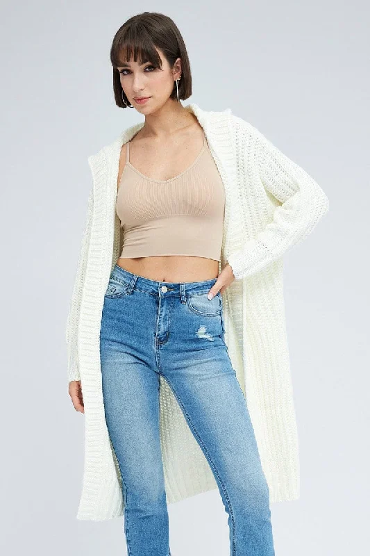 White Oversized Longline Cardigan Hooded