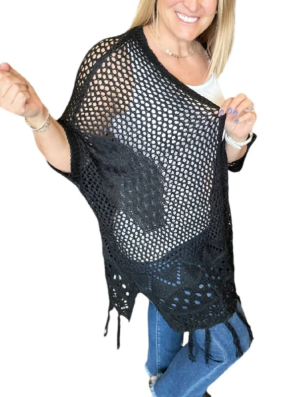 machine washable women cardigan for easy careAmanda - Crocheted Cardigan In Black