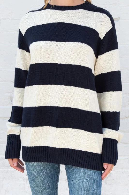 Ivory Navy Blue Stripes