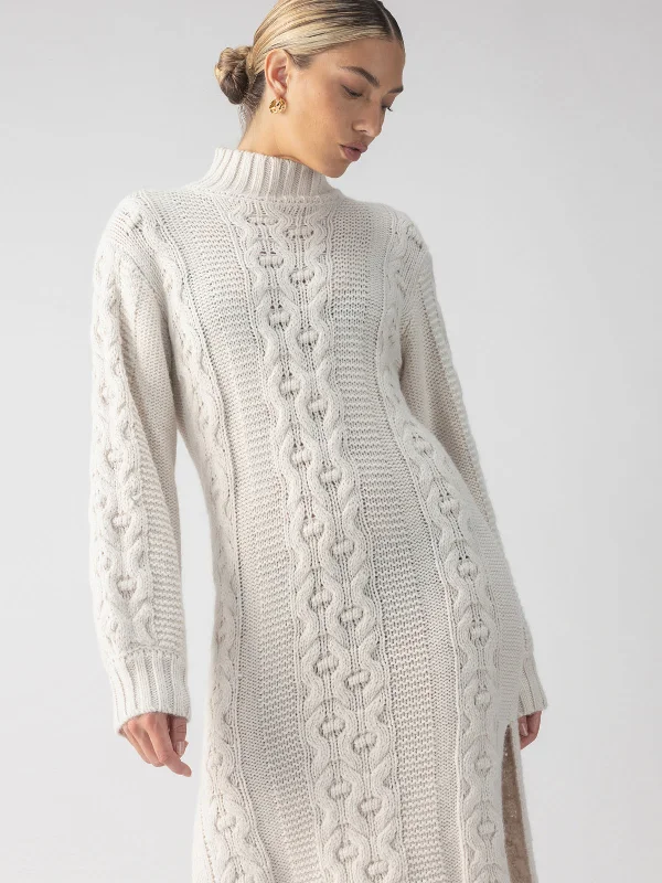 Pleated Women Dress with a Timeless and Elegant TextureCable Sweater Dress Chalk