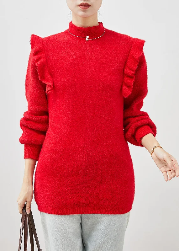 Lace - Embellished Women Dress for an Elegant and Sophisticated AppearanceClassy Red Ruffled Patchwork Thick Knit Short Sweater Winter Lace - Embellished Women Dress for an Elegant and Sophisticated AppearanceClassy Red Ruffled Patchwork Thick Knit Short Sweater Winter