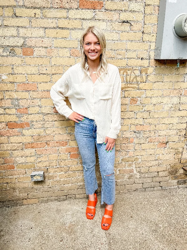 Cream Check Button Up Top