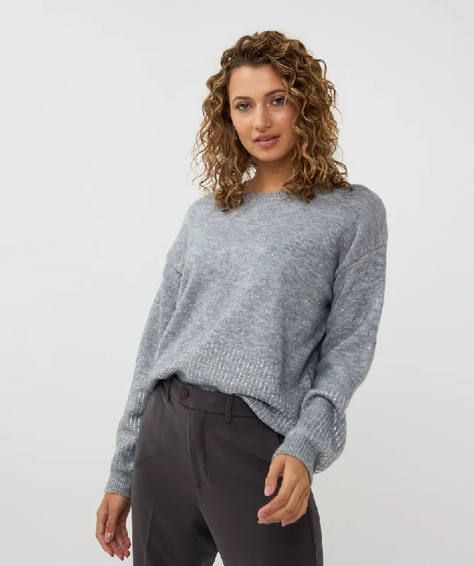 Strapless Women Dress with a Built - in Bra for Comfort and SupportEsqualo Grey Sweater With Strass Stones Strapless Women Dress with a Built - in Bra for Comfort and SupportEsqualo Grey Sweater With Strass Stones