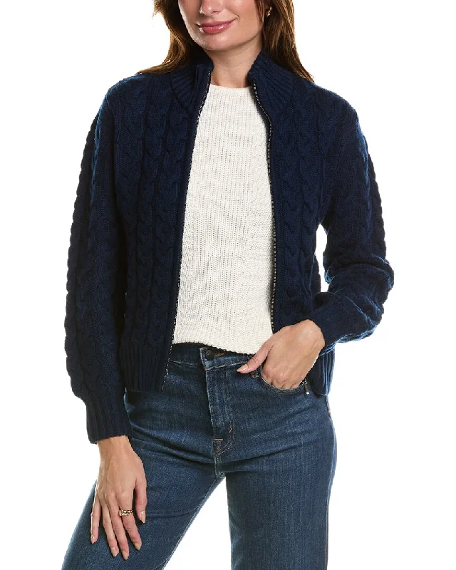 sequin embellished women cardigan for special occasionsForte Cashmere Cable Zip Mock Wool & Cashmere-Blend Cardigan sequin embellished women cardigan for special occasionsForte Cashmere Cable Zip Mock Wool & Cashmere-Blend Cardigan