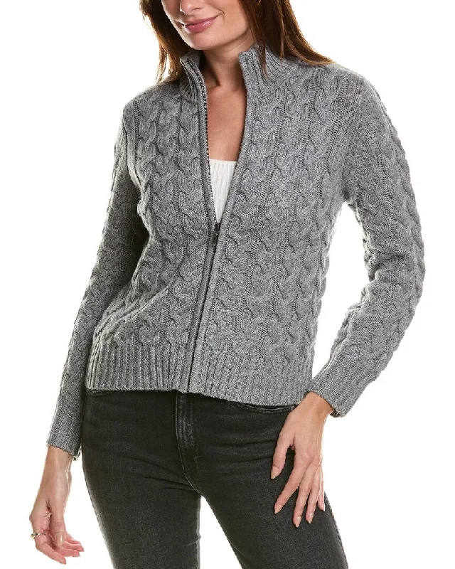 boyfriend style women cardigan for a relaxed fitForte Cashmere Cable Zip Mock Wool & Cashmere-Blend Cardigan boyfriend style women cardigan for a relaxed fitForte Cashmere Cable Zip Mock Wool & Cashmere-Blend Cardigan