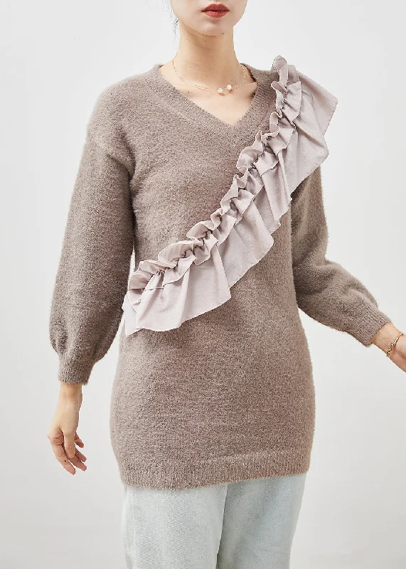 Printed Abstract Women Dress for a Modern and Artistic AppealFrench Grey Ruffled Patchwork Thick Knit Sweaters Winter Printed Abstract Women Dress for a Modern and Artistic AppealFrench Grey Ruffled Patchwork Thick Knit Sweaters Winter