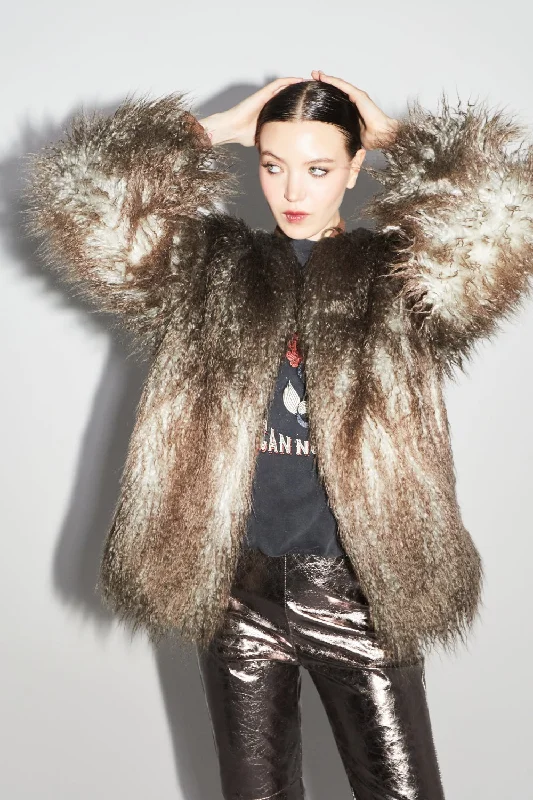 Plus Size Women Dress with a Flattering A - Line Cut for Comfort and StyleImprevu Zephyr Tie And Dye Faux Fur Jacket Plus Size Women Dress with a Flattering A - Line Cut for Comfort and StyleImprevu Zephyr Tie And Dye Faux Fur Jacket