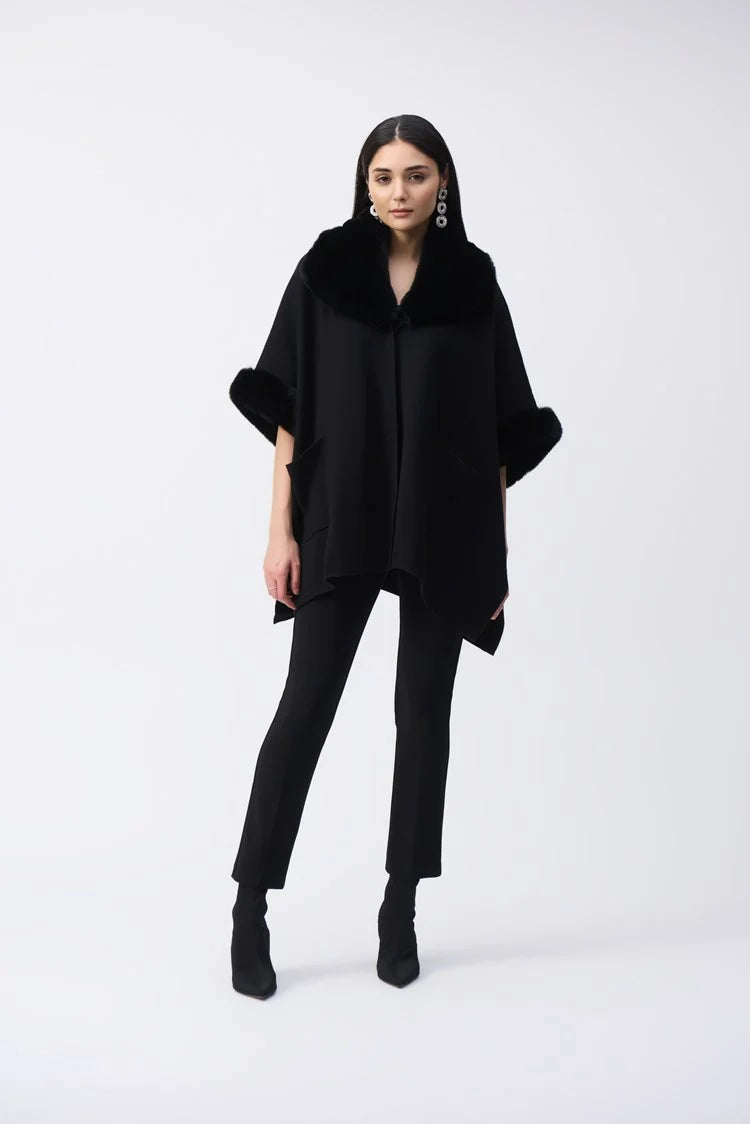 Lace - Embellished Women Dress for an Elegant and Sophisticated AppearanceJoseph Ribkoff Black Brushed Jacquard and Faux Fur Cape Lace - Embellished Women Dress for an Elegant and Sophisticated AppearanceJoseph Ribkoff Black Brushed Jacquard and Faux Fur Cape