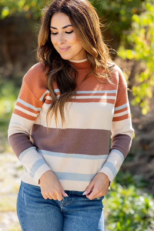 Muted Stripes Mock Neck Sweater