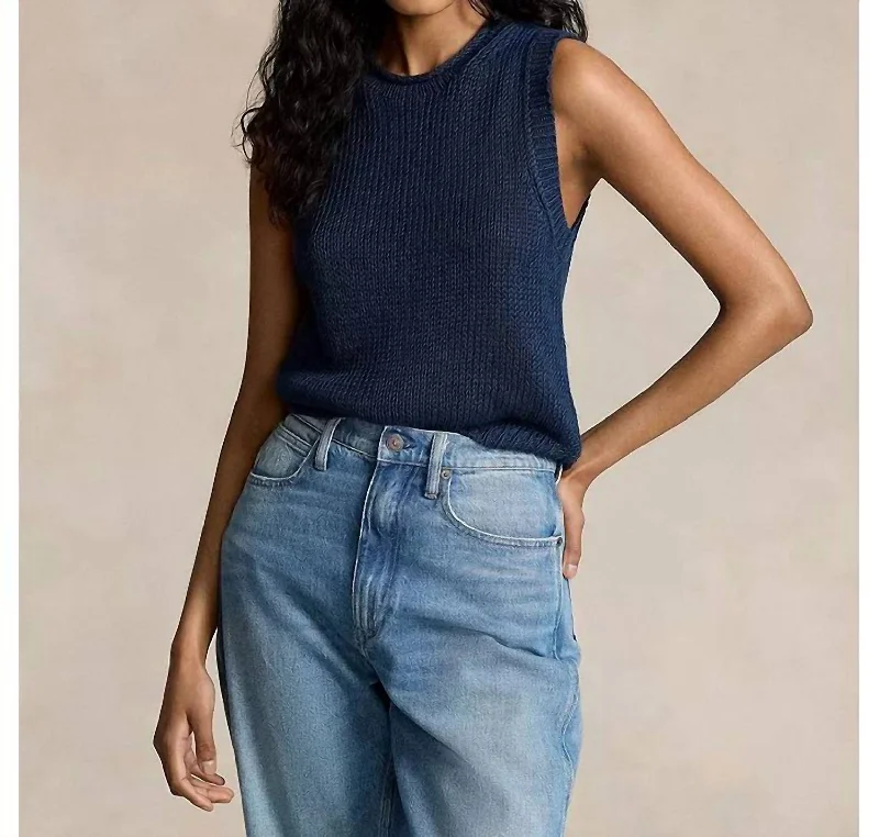 Polo Sleeveless Tank Sweater In Dark Indigo Delave