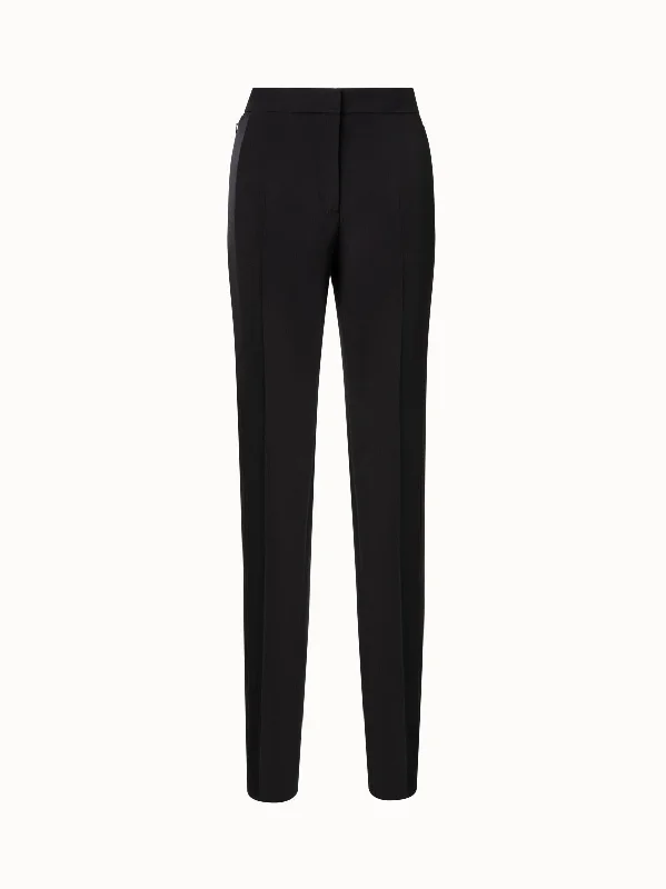 Silk Crêpe Straight Leg Pants with Satin Side Trim