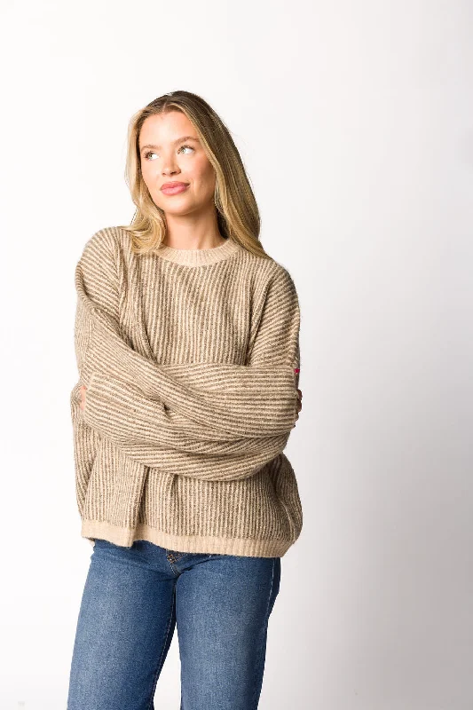 Micah Striped Two-Tone Sweater in Field Grey