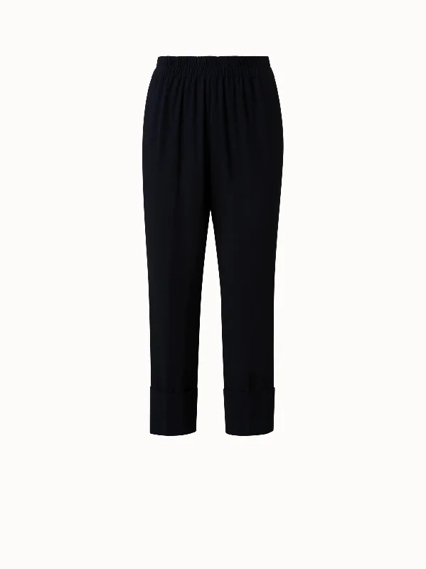 Tapered Cropped Pants with Elastic Waist Band