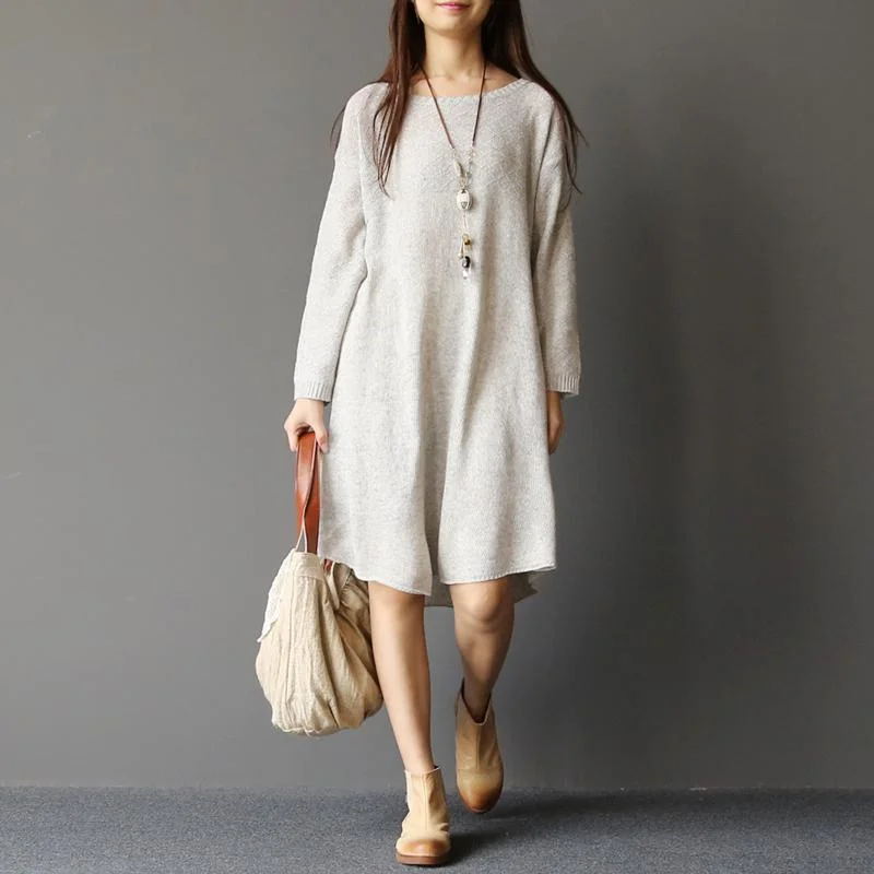 White woolen sweater dresses long knit sweaters pullover