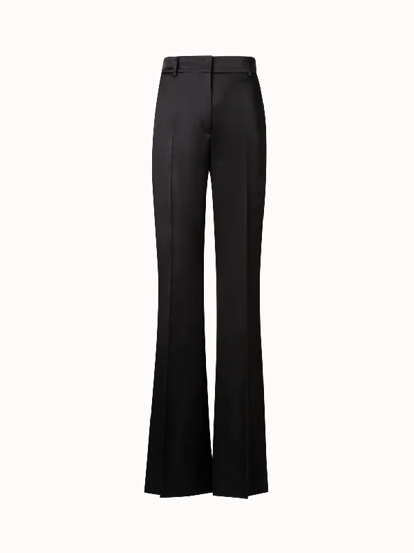 Wide Straight Leg Pants in Wool Satin