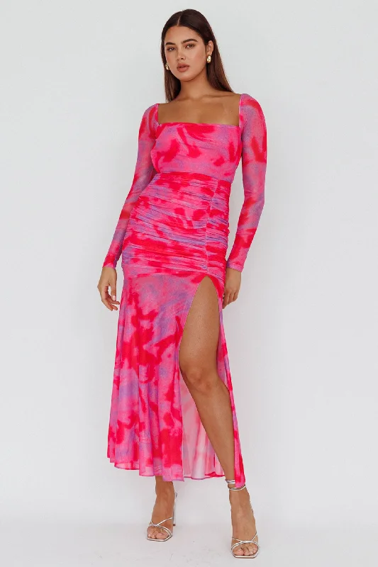 Off - the - Shoulder Women Dress for a Romantic and Feminine LookApryl Long Sleeve Lace-Up Back Maxi Dress Pink Off - the - Shoulder Women Dress for a Romantic and Feminine LookApryl Long Sleeve Lace-Up Back Maxi Dress Pink