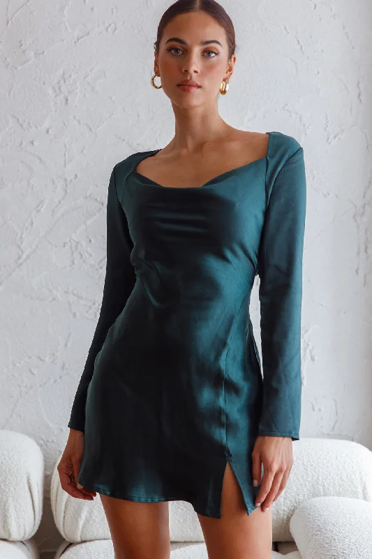 Shift Women Dress with a Simple and Classic Design for Everyday WearChamps Elysees Long Sleeve Open Back Mini Dress Forest Green Shift Women Dress with a Simple and Classic Design for Everyday WearChamps Elysees Long Sleeve Open Back Mini Dress Forest Green