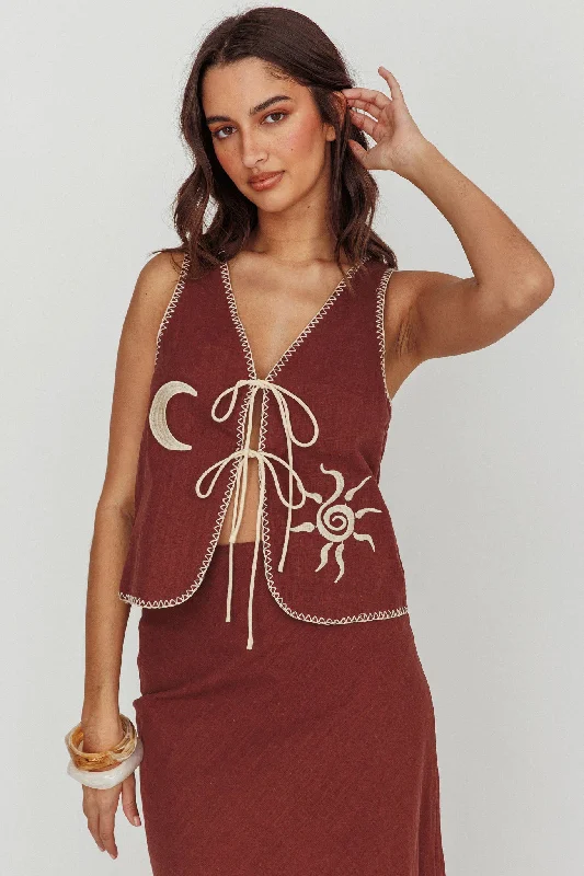 Dose Of Sunshine Blanket Stitch Vest Top Chocolate