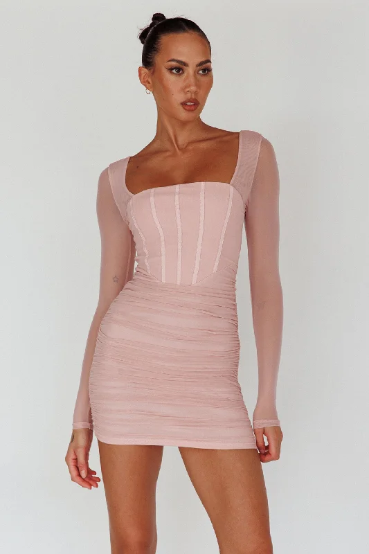 Ruffled Women Dress with Multiple Layers for a Playful and Girly StyleDream Catcher Long Sleeve Ruched Mini Dress Blush Ruffled Women Dress with Multiple Layers for a Playful and Girly StyleDream Catcher Long Sleeve Ruched Mini Dress Blush