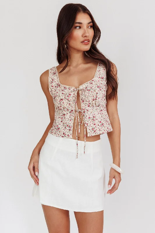 Shift Women Dress with a Simple and Classic Design for Everyday WearEvelynn Floral Front Tied Top Beige Shift Women Dress with a Simple and Classic Design for Everyday WearEvelynn Floral Front Tied Top Beige