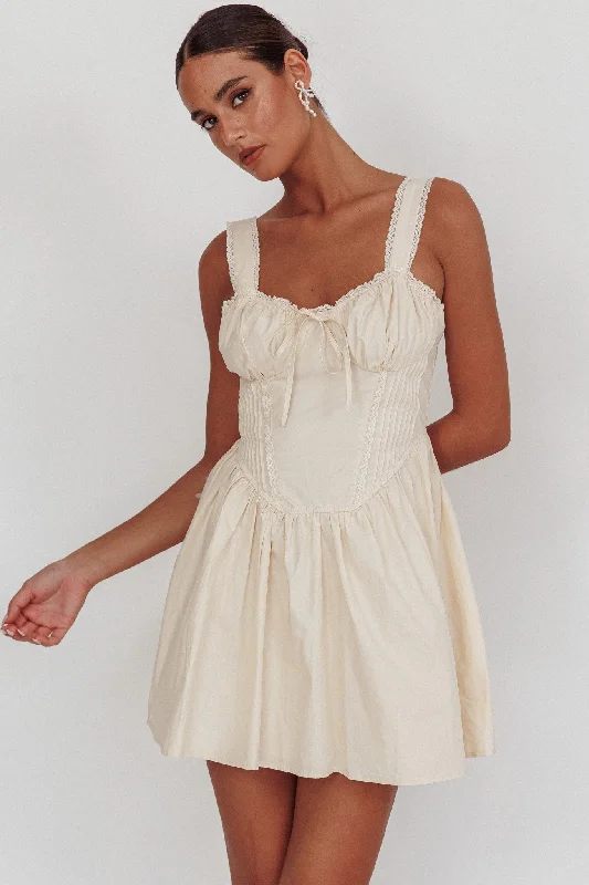 Plus Size Women Dress with a Flattering A - Line Cut for Comfort and StyleFlorabella Corset Bodice Bow Mini Dress Cream Plus Size Women Dress with a Flattering A - Line Cut for Comfort and StyleFlorabella Corset Bodice Bow Mini Dress Cream