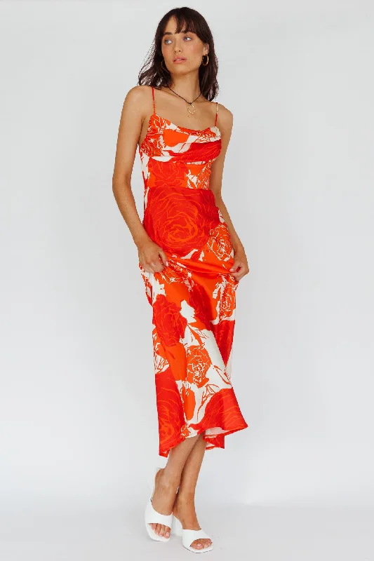 Sheath Women Dress with a Tailored Fit for a Professional LookHighland Pleated Bust Midi Dress Floral Orange Sheath Women Dress with a Tailored Fit for a Professional LookHighland Pleated Bust Midi Dress Floral Orange