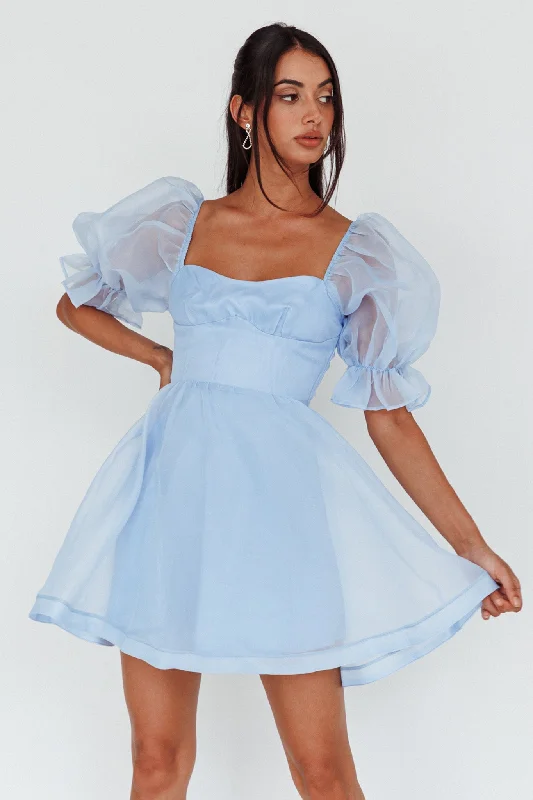 Halter Neck Women Dress to Show Off the Shoulders and NecklineI've Got Sunshine Puff Sleeve Mini Dress Sky Blue Halter Neck Women Dress to Show Off the Shoulders and NecklineI've Got Sunshine Puff Sleeve Mini Dress Sky Blue